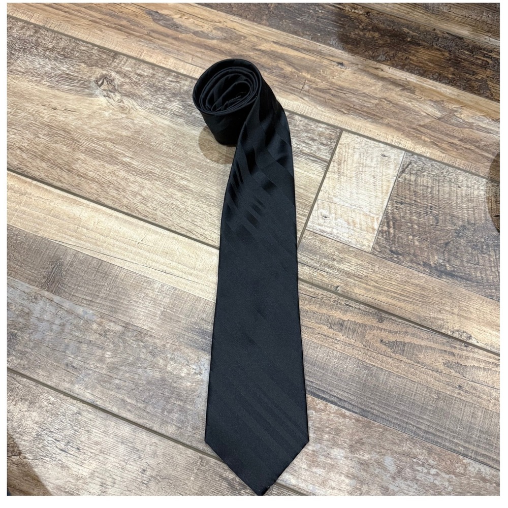 Arrow USA 1851 Mens Black Tonal Striped 100% Silk Necktie Classic Formal Tie
